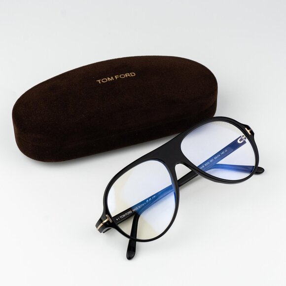 Tom Ford Men Eyeglasses Shiny Black Blue Block Pilot FT5012-B/V 001 BRAND NEW - Picture 2 of 13